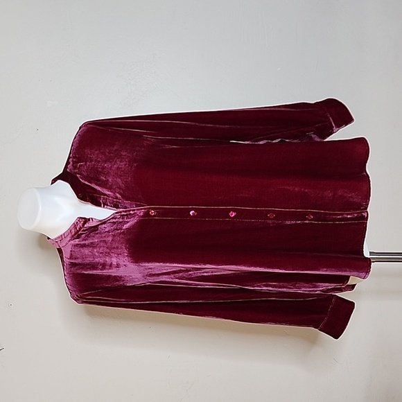 Eileen Fisher Tops - Eileen Fisher Velvet Classic Collar Long Tunic Shirt in Deep Claret Size Medium